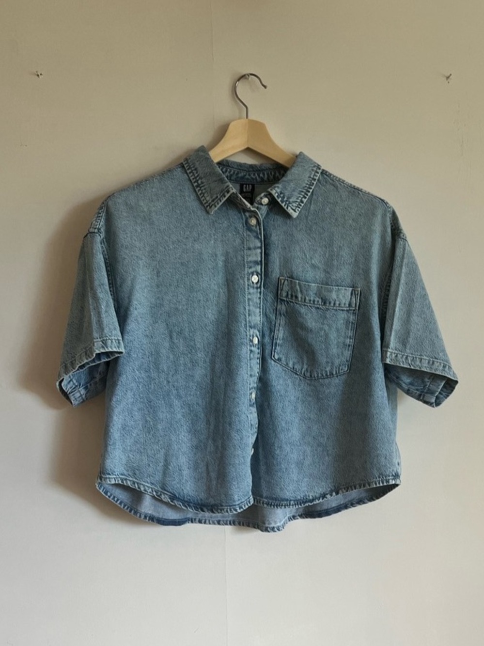 Gap UltraSoft TENCEL Denim Oversized Camp Shirt Light Wash Large